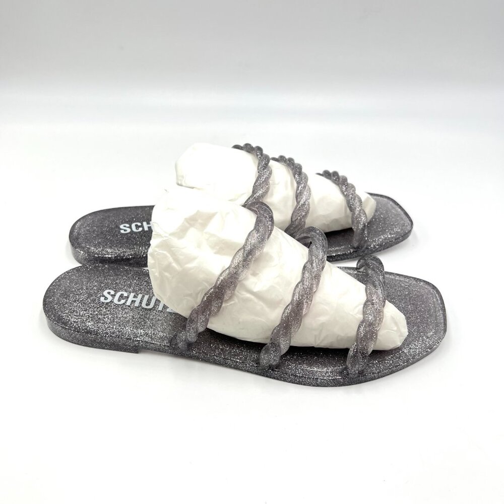 Schutz Womens Size 6 Diana Silver Glitter Braided Jelly Flat‎ Sandals Shoes